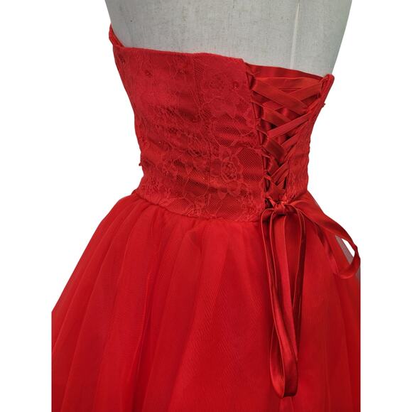 NWT Strapless Bright Red Sweetheart Hoco Short Cocktail Dress Corset Back - Picture 6 of 11